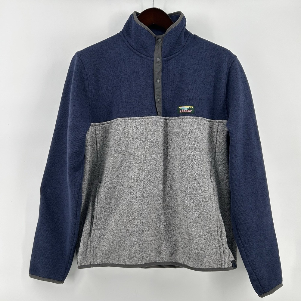 LL Bean Sweater Fleece Pullover Mens L Blue Gray 1/4 Snap Gorpcore Heritage Logo